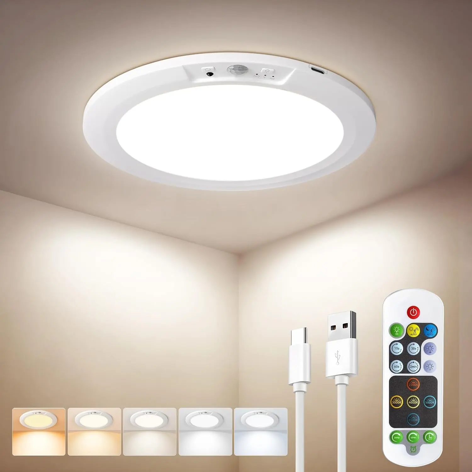 Rechargeable Motion Sensor Pendant Light with Remote, Wireless Magnetic LED Lamp, Adjustable Color Temperature, Battery Powered Indoor Wall Light