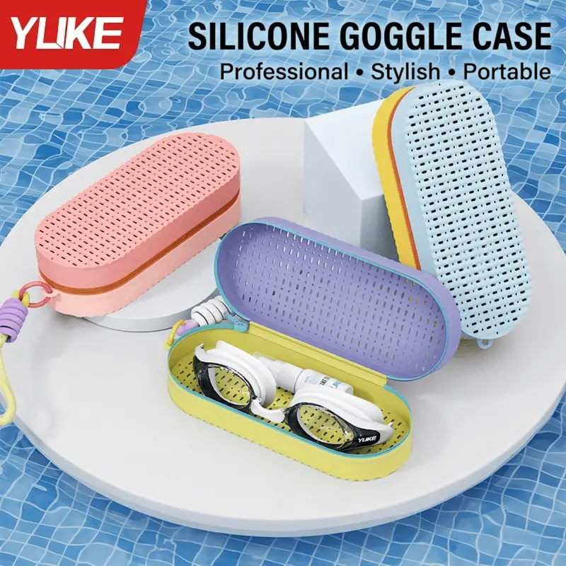 Silicone Swim Goggle Case Breathable Protective Pouch Portable Travel Box with Drainage Holes for Swimming Accessories