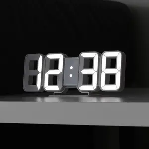 3D LED Digital Wall Clock/Desk Alarm Clock for Kitchen Bedroom Office, 9" LED Night Light Decor Clock Adjust Brightness 12H/24H Time Date Temperature, Great Gift