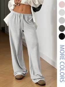 Women's Solid Color Drawstring Waist Adjustable Wide Leg Pants, Casual Comfy Trousers for Spring & Fall, Women's Bottoms for Daily Wear, Baggy Pants