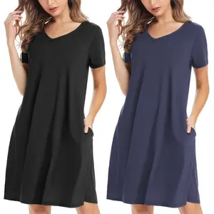 SHOWITTY 2-Pack Women's Casual T-Shirt Dresses with Pockets, Plus Size Clothing Short Sleeves Basic Minimalist Comfort