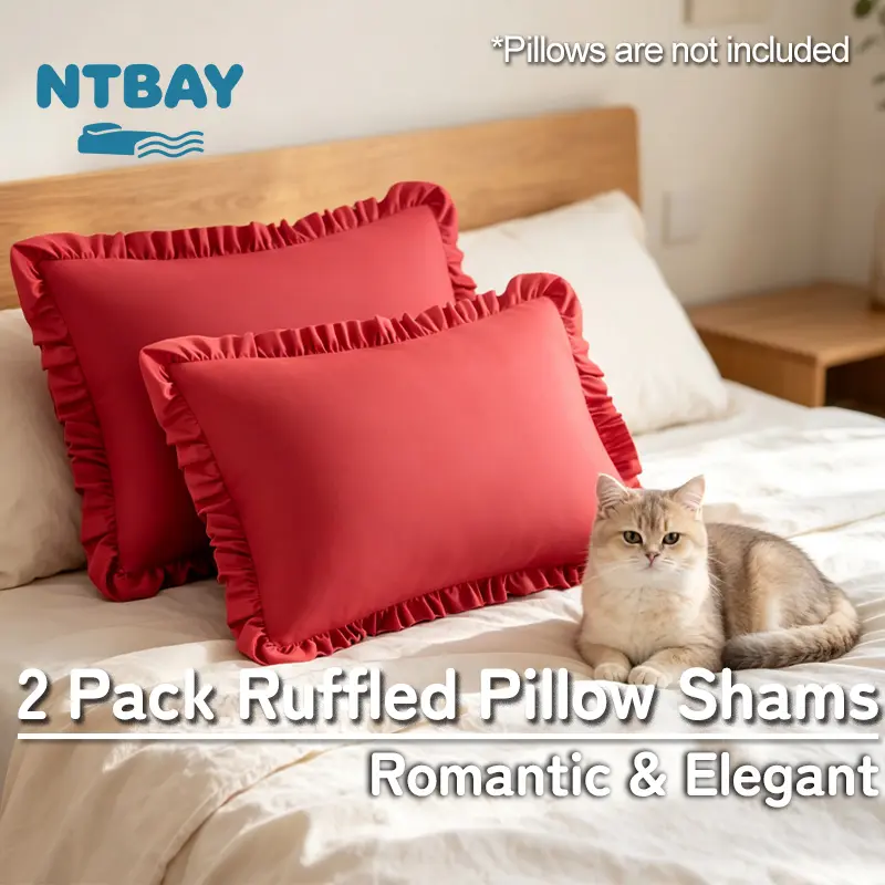 NTBAY Ruffled Pillow Shams, 2 Pack Microfiber Decorative Pillowcases for Couch Sofa Bedroom Decor, Luxurious and Elegant Pillow Cases with Envelope Closure, OEKO-TEX
