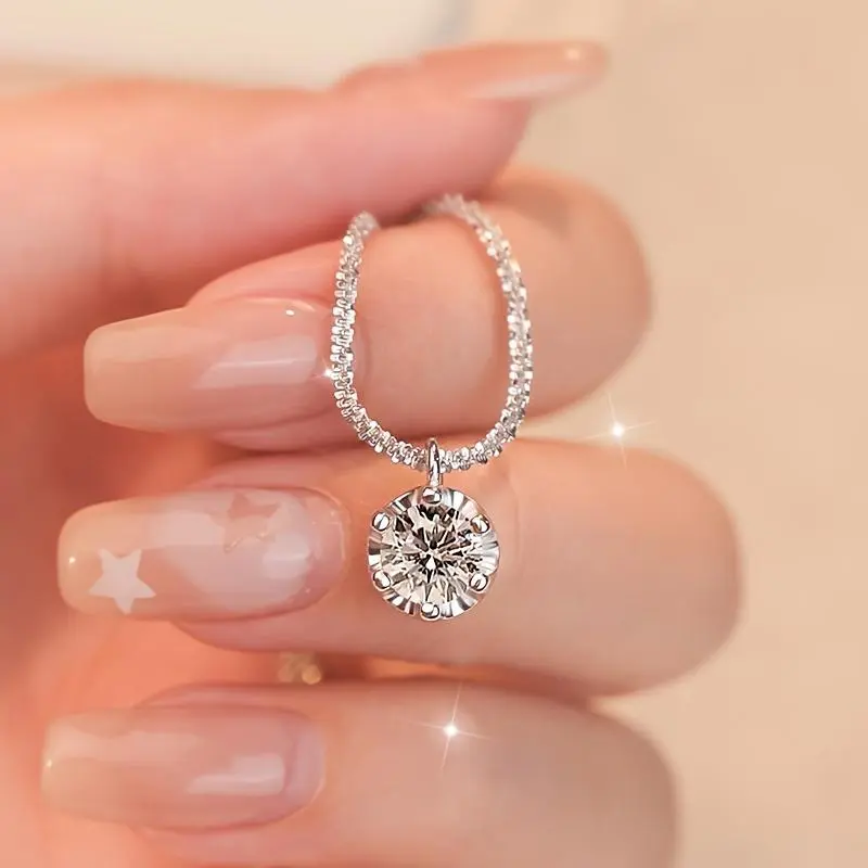Pendant Necklace for Women, Moissanite Necklace for Women, Diamond Pendant Necklaces for Women Wife Girlfriend Mom, Sterling Silver Pendant Necklace, Luxury Round Cut, Jewerly Gifts For Men Boys Women