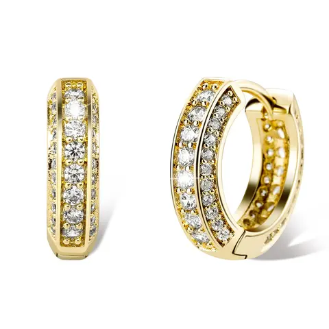 Women's 14K Gold Plated Iced-Out Hoop Earrings - Hypoallergenic 5A+ CZ Shine Cartilage Fit Huggie Cuff, Fade-Resistant Glow Adults Anniversary Statement Jewelry for Daily Elegance