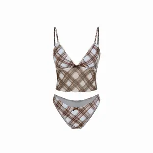 Cider High Stretch Checks Sweetheart Tankini Cheeky Bikini Set
