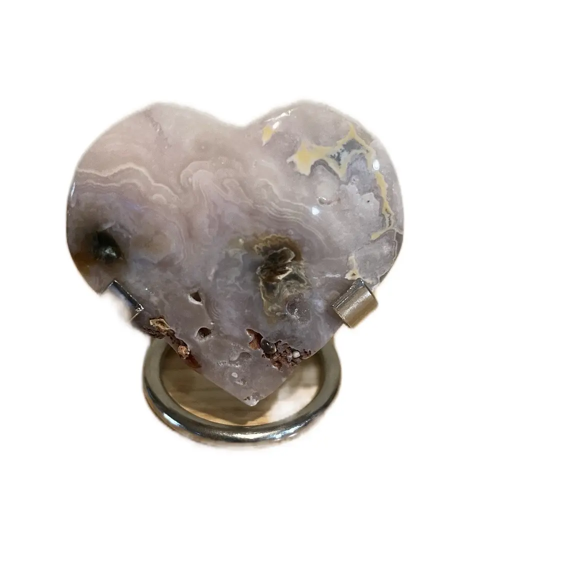 Sakura Flower Agate Heart with Druzy Natural Stone for Home Decor