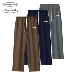 Pack-of-3 Casual Sweatpants Sports Lounge Pants Men's Regular Fit Solid Color Drawstring Athletic Lounge Pants Everyday Menswear Polyester Cotton Blend Trousers