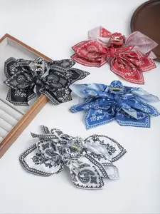 Bohemian Style Hair Clips Set, Fabric Bowknot Design, Elegant All-Season Accessories, Perfect for Daily & Casual Use, Hair Claws Set