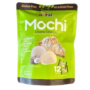Royal Family Creamy Coconut Mochi 12 Pieces 180g - Rice Cake With Coconut Cream & shredded coconut Filling - Bubblegum, Snack japanese bags Sweet Treats Dessert