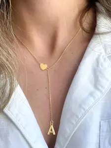 Women's Heart Letter Pendant Necklace, Simple Classic Stainless Steel Chain, Casual Style Jewelry for All Seasons