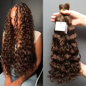 Water Wave Bulk Human Hair For Braiding Chocolate Brown Bulk Curly Human Hair Bundles No Weft Braiding Hair Extensions Human Knotless Boho Braids