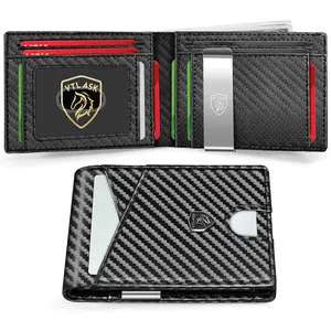 VTLASK 2026 Slim Wallet for Men with 11 cardSlots Rfid Blocking Carbon Fiberwallets Bifold Credit Card Holder Minimalist Leather With Gift Box ducttape wallets black trend recto verso