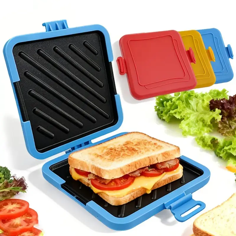 New 2026 Top-selling Food-Grade, Silicone Microwave Sandwich Maker—a high-quality sandwich tray for making crispy toast and grilled cheese. Dishwasher-safe and suitable for preparing sandwiches, toast, sausages, steaks, chicken wings, and other foods. Mic