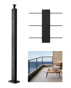 Cable Railing Post, 36 X 1 X 2 Inch Level Deck And Stair Post, 1-Pack Stainless Steel Handrail Post With Pre-Drilled Pickets And Mounting Bracket, Black Finish, Outdoor Cable Railing Kit, Model 1JZLGZXHS914LZA6X001V0