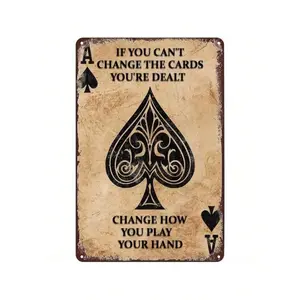 1pc Vintage Durable RustProof Ace Of Spad Poker Metal Tin Sign  8x12 Or  Feet, One Pack/Two Packs, Easy To Operate And Hang  Indoor/Outdoor Retro Decoration For Bars, Caf, Clubs, Garag, Room Decor Gift Iron