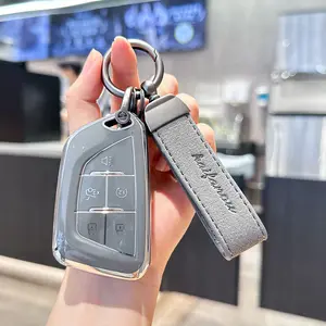 ACEBOY For Cadillac Key Fob Cover With Metal Braided Rope Keychain, Upgraded Soft Case For 2020-Up CT4 CT5 CT6 XTS XT4 XT5 ATS Etc.(5 Buttons) Fob Shell