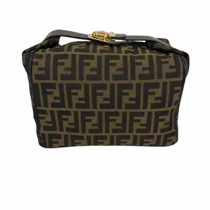 Pre-owned FENDI Vintage FF Zucca Canvas Boston Handbag with Gold Turn Lock Hardware