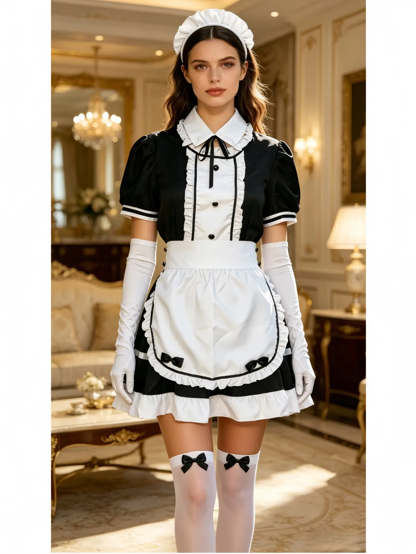 Lightweight Maid Set, Short Outfit, Clothes, Includes Dress, Apron, Headpiece, Neck Accessory, Cute Bow Design, Perfect for Cosplay, School Style, Theme Parties, Costumes