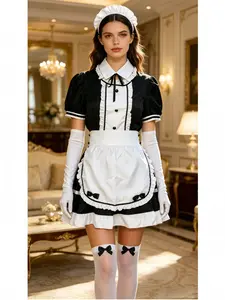 Lightweight Maid Set, Outfit, Includes Dress, Apron, Headpiece, Neck Accessory, Cute Bow Design, Perfect for Cosplay, School Style, Theme Parties, Costumes
