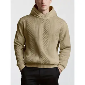 Bmuvlss Men's Heavy Duty Winter Hooded Sweater Hoodie - Thick Cold Weather Pullover with 1/4 Zipper, Textured Knit & Ribbed Cuffs, Dark Green/Olive Green - Durable Long Sleeve Sweater for Casual & Dressy Wear, Hand Washable, Mens Sweaters, Mens Hoodies, M