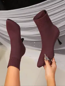 Women's, women's stiletto pointed heels, high heels, stretch-knitted single boots, slim legs, trendy and fashionable spring and autumn boots, simple and versatile comfortable women's high heel boots, a must-have for gifts, Pointed Toes Boots