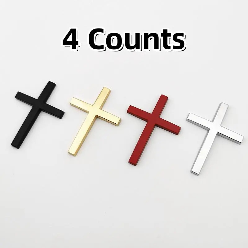4 PCS 3D Metal White Jesus Christ Cross Chrome Emblems - Decals Sticker, Decorative Decal, Multipurpose Universal Car Windshield Sticker for Vehicles, Rooms, Walls (Sports & Outdoor Accessories)