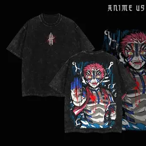 Akaza T-Shirt Demon Slayer Infinity Castle Arc Anime Graphic Tee Oversized Acid Washed Soft Cotton Men Shirts Anime Streetwear Casual Menswear Summer Clothing Gift for Anime Fans Demon Slayer Merch 051