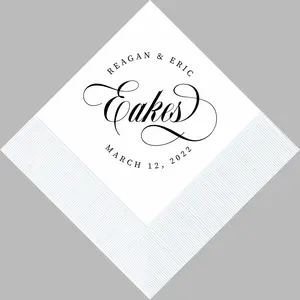 Modern Elegant Script Circle Personalized Wedding, Bridal Shower, Rehearsal Dinner Cocktail Napkins Custom Printed