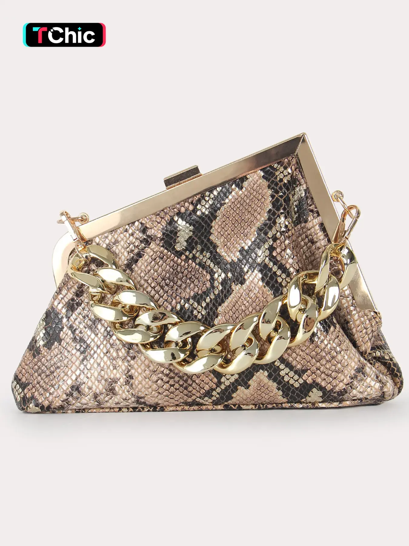 Women's Fashionable Snake Skin Print Evening Bag, Exquisite Metal Chain Strap Bag, Trendy All-match Crossbody Bag for Party Decoration, Elegant Stylish Purse, Evening Clutch Purse, Fashion Purses
