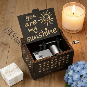 1pc Whimsical Wooden Music Box - Hand Crank, Laser Engraved, Vintage Design, Small, Desk-Ready, Decoration Items - Ideal for Valentine'S Day, Birthday, Anniversary Gifts, Musical Novelty|Vintage Wooden Box|Intricate Carvings, Music Boxes