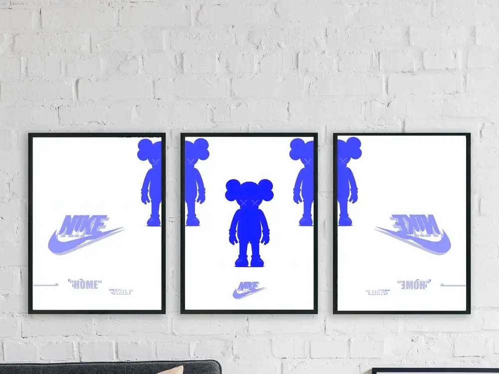 Kaws Nike prints set of 3 bedroom living room wall art grey blue décor A2 A3 A4