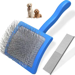 Slicker Brush for Dogs & Pet Comb Professional Dog Grooming Brush with Extra Long Pins to Effectively Remove Tangles Knots and Mats Blue