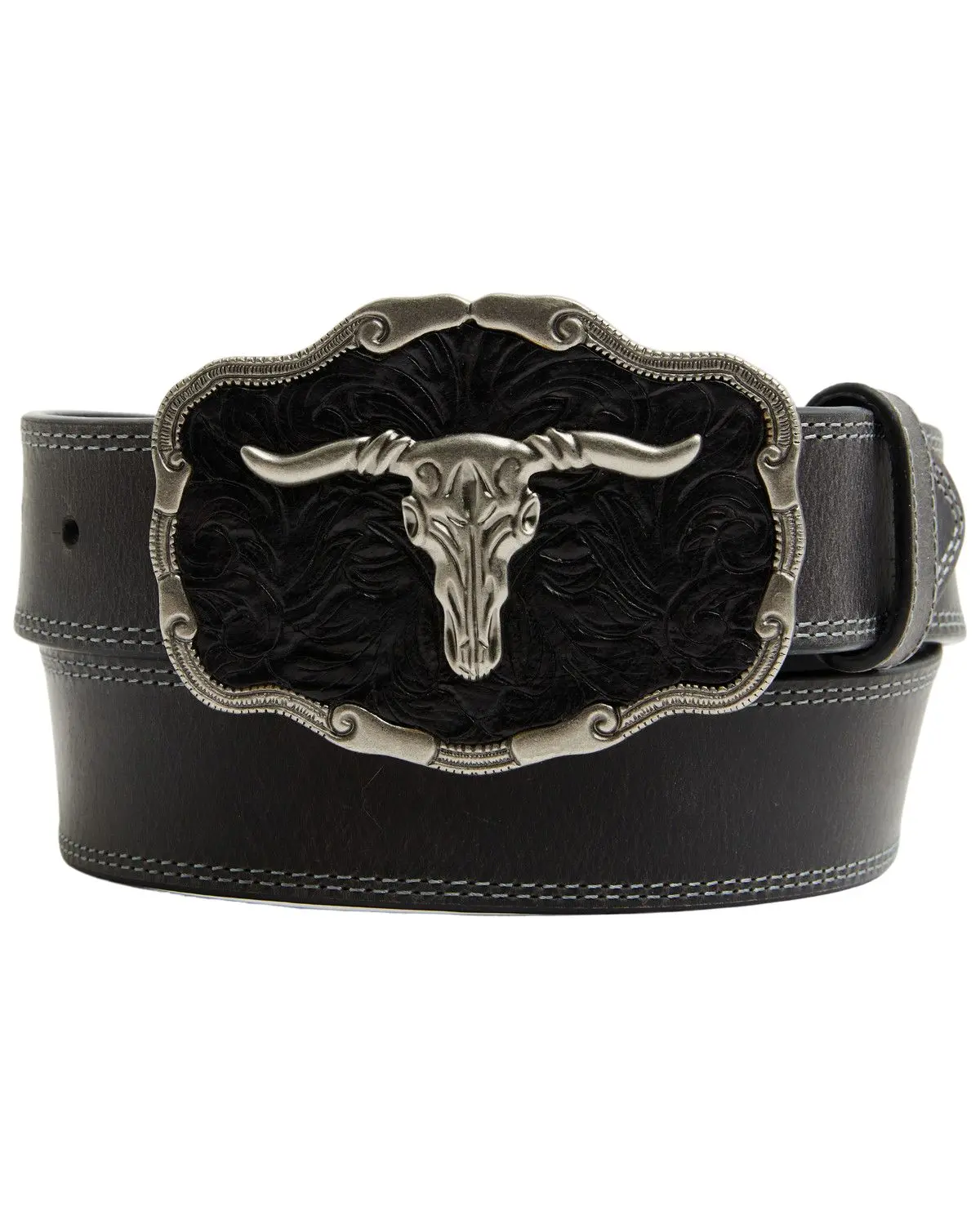 Cody James Men's Men'S Long Horn Skull Buckle Belt - Cjafa26bt1-Blk