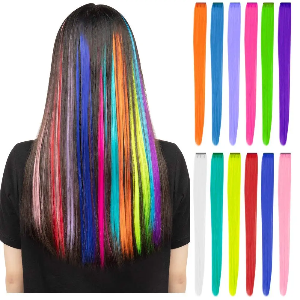 【Flash Sale】Hair Extensions Clip in, 22 Inch 10 Pieces Long Straight Colored, for Kids Girls Women Highlight Party, Synthetic