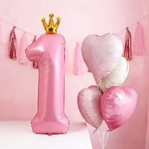 Pink number and heart-shaped balloon set, including balloons 1-9 with bow decoration and matching heart-shaped balloons - suitable for birthday parties, weddings, Valentine's Day party decoration - light pink party supplies suitable for baptism