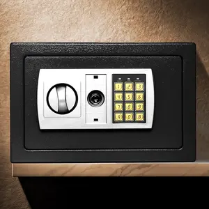 Dual-lock mini safe box featuring an electronic password keypad and a key lock. This anti-theft security box is designed for cash and valuables, making it perfect for both home and office use