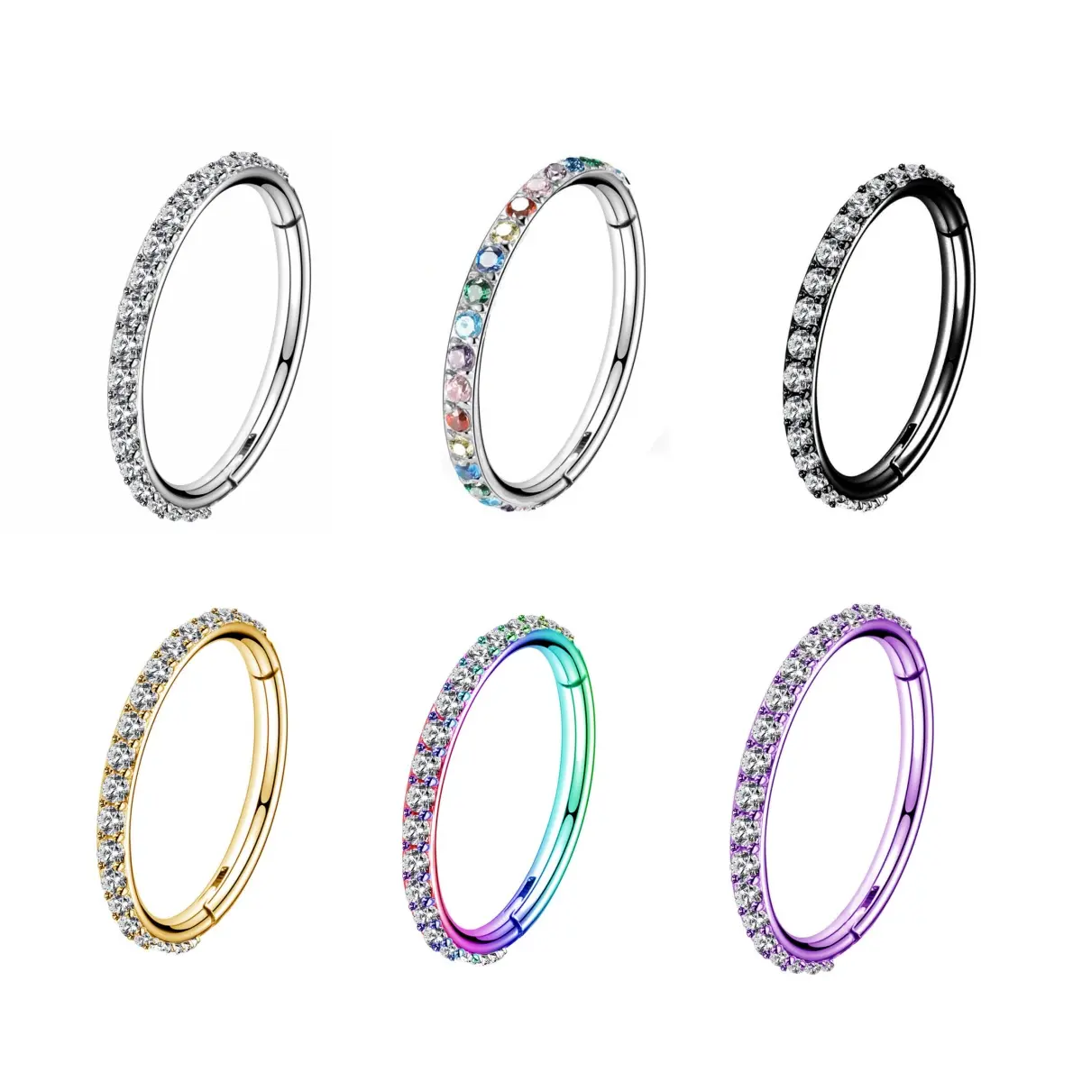 Oufer 18G Micro Gem Hinged Nose Hoop CZ Nose Ring (18G is thicker than 20G）
