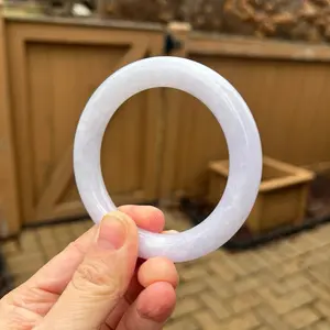 BW002-RP 54.3mm Certified Untreated Grade A Jade Bracelet｜Burmese Jadeite Bangle｜Round Icy Pink/Lavender