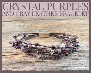 Gray Leather Bracelet | Purple Bead Bracelet | Leather Jewelry for Her | Knotted Leather Bracelet