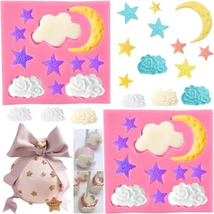 Moon and Star Molds Silicone, Cloud Fondant Mold Moon Star Chocolate Molds for Candy Baking Sugar Cake Pop Cupcake Cake Decorating