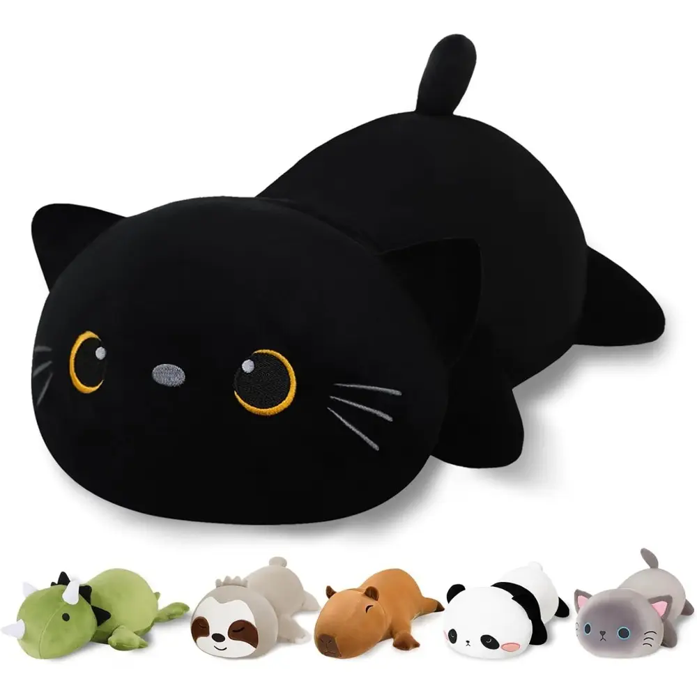 Finebee Weighted Black Cat Stuffed Animals, Cute Weighted Black Cat Plush, Soft Comfort Stuffed Weighted Plushie Pillow Gifts for Kids & Adults (9.8" 0.8Lbs)