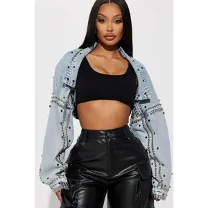 Hollywood Studded Denim Jacket - Light Blue Wash O