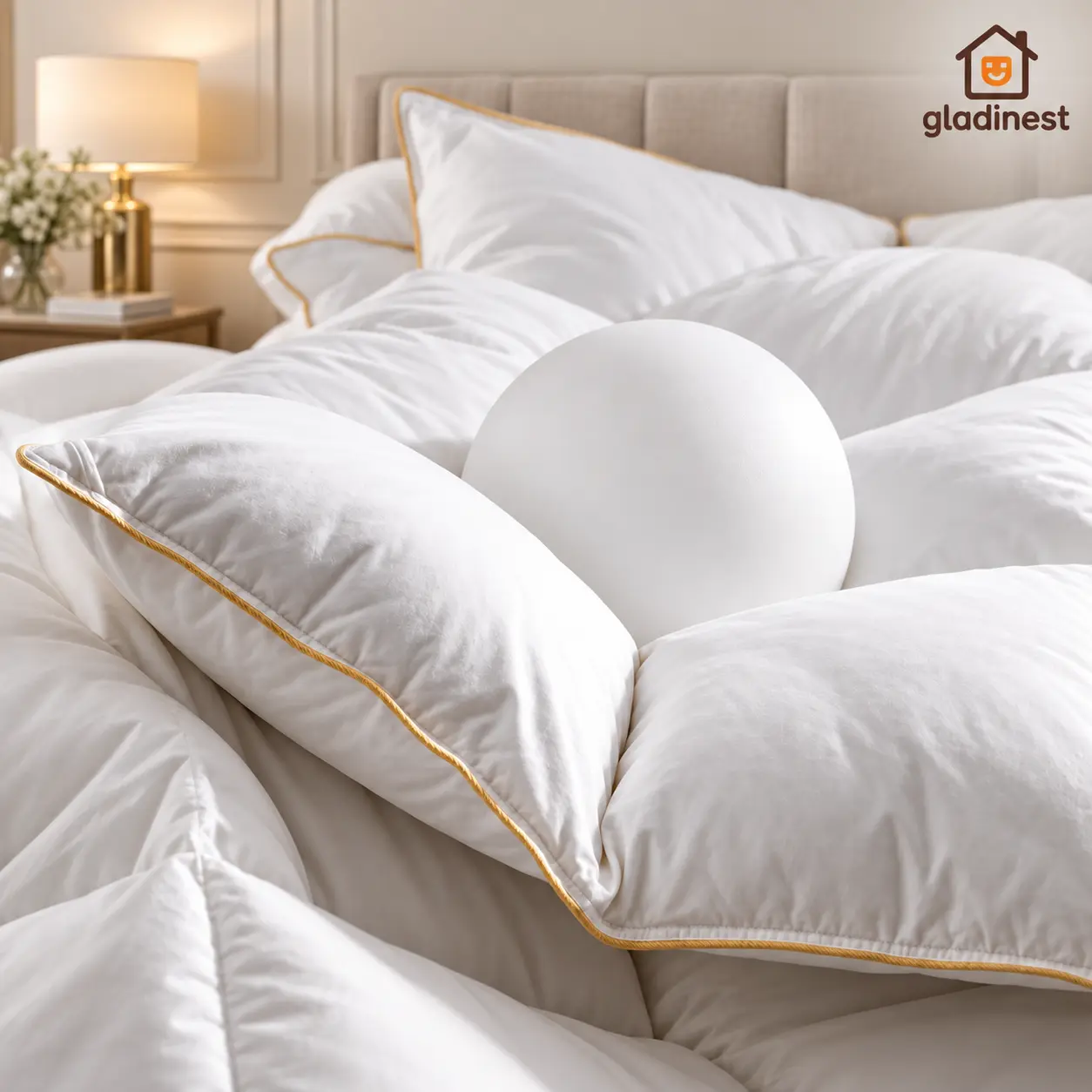 Gladinest All-Season Down Comforter – Ultra-Soft Breathable Duvet with Cotton Quilted Cover, Fluffy Warm & Quiet Bedding for Double, Queen, King & Extra Full Beds
