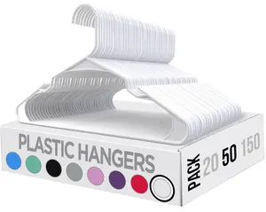 Clothes Hangers 50 Pack - Plastic Hangers Space Saving - Durable Coat Hanger with Shoulder Grooves (White)