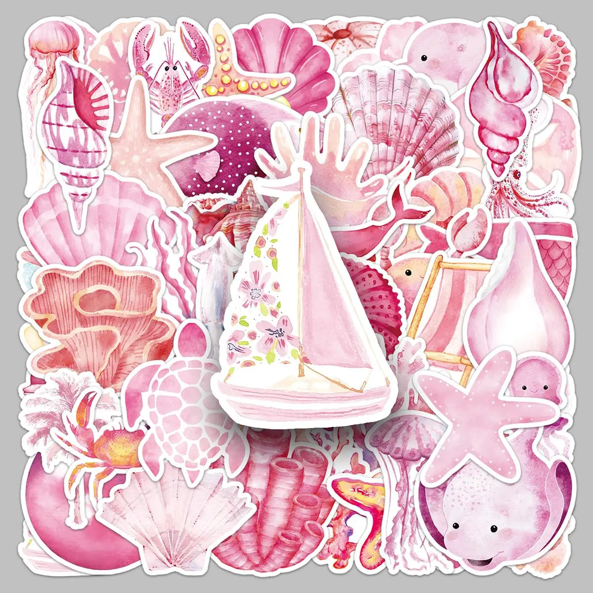 Ocean Themed Sticker, 50pcs/set Waterproof Self Adhesive Decor Paper, Decor Sticker for Gift Greeting Card Water Bottle Laptop Phone Decorative Stickers