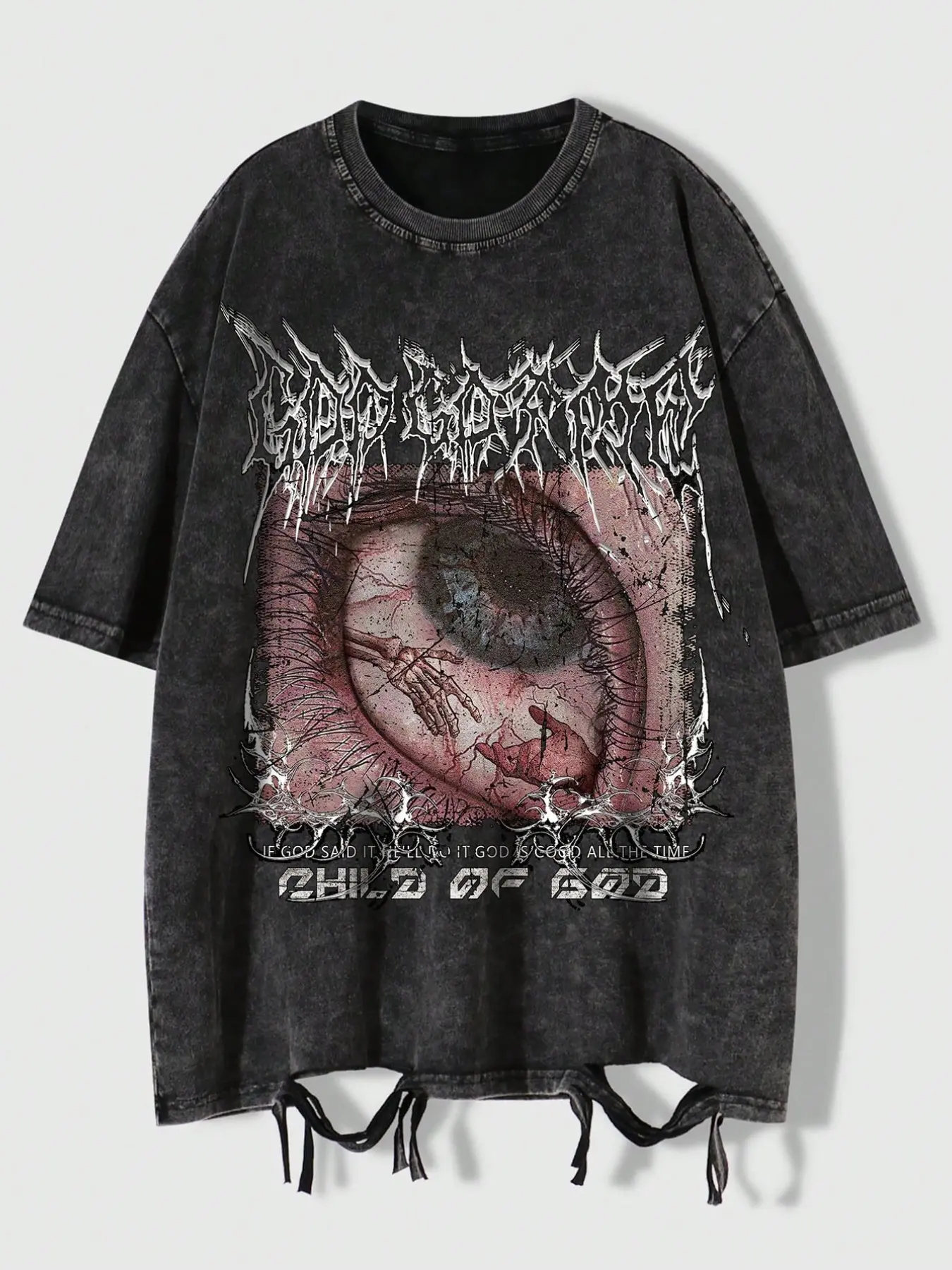 Y2K Grunge Child of God T-Shirt, Vintage Washed Eye Print Graphics Loose Fit Casual Top, Sporty Rock Band Shirt for Streetwear Style Vibe Round Neck, Casual Print Tee