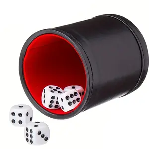 Professional Shaker Cup Leather, Velvet Lining, Inner Cup and 5 Dice Set, Ideal for Tabletop Casino Games, Durable and Stylish Design