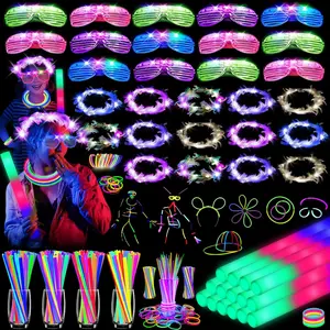 142 pcs glow in the dark party supplies 14pcs foam glow sticks 14pcs light up headband14pcs led glasses and 100pcs glow sticks braceletsfor glow party new year wedding concert birthday