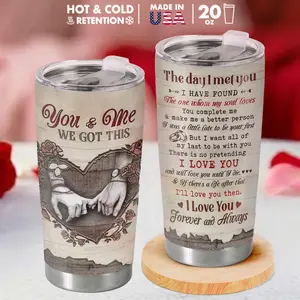 KindCrafts - You And Me 20 Oz Stainless Steel Tumbler - Made in USA, Valentines gift for her, Anniversary Gift For Husband Wife, Romantic Drinkware, Couple Love Story Coffee Cup