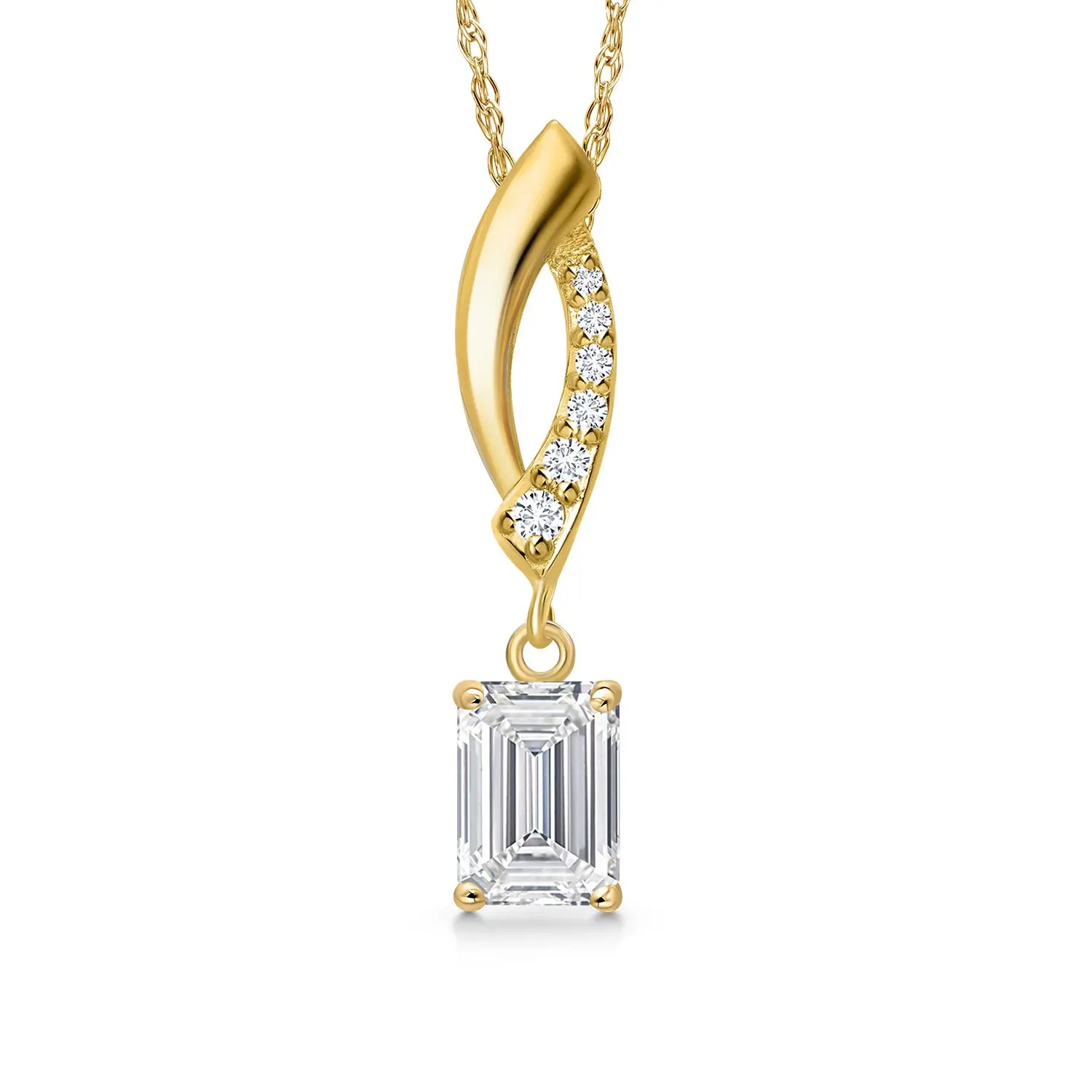 10K Yellow Gold 6X4MM Emerald Cut Gemstone Birthstone and White Lab Grown Diamond Infinity Pendant Necklace For Women | Gold Necklace For Women | With 18 Inch Gold Chain